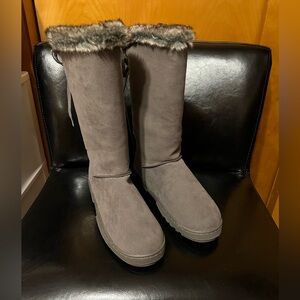 Rampage Grey Micro Suede Boots Size 10 M Laceup Back BRAND NEW